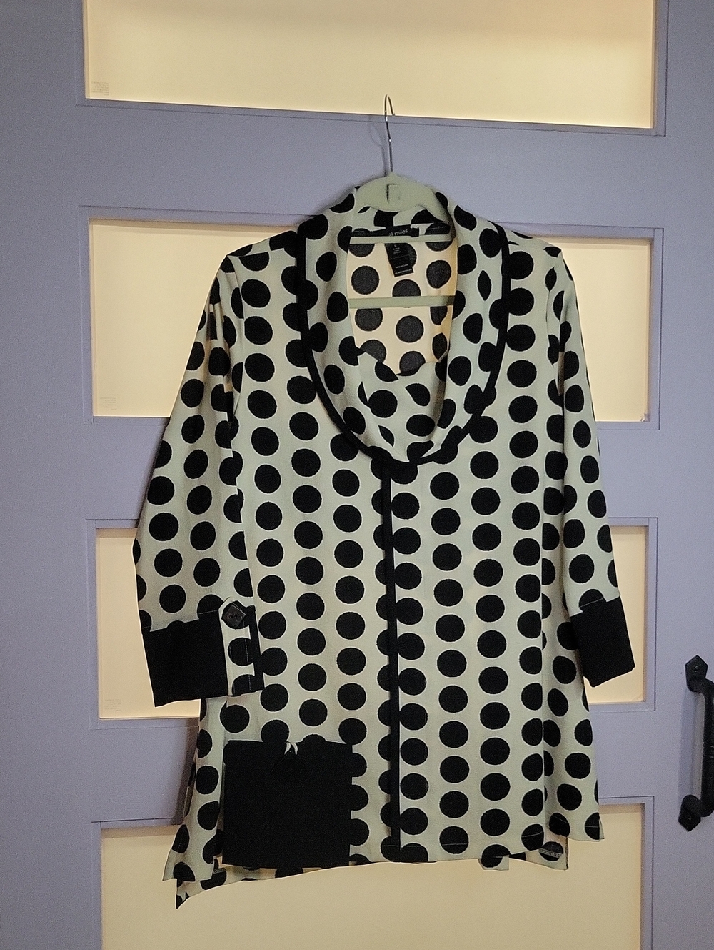 Ali Miles Black and Cream Polka Dot Tunic Top